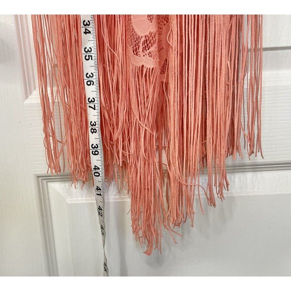 Flying Tomato Boho Swimsuit Cover Up Dress Sheer Lace Halter V Neck Fringe Small - Picture 7 of 11